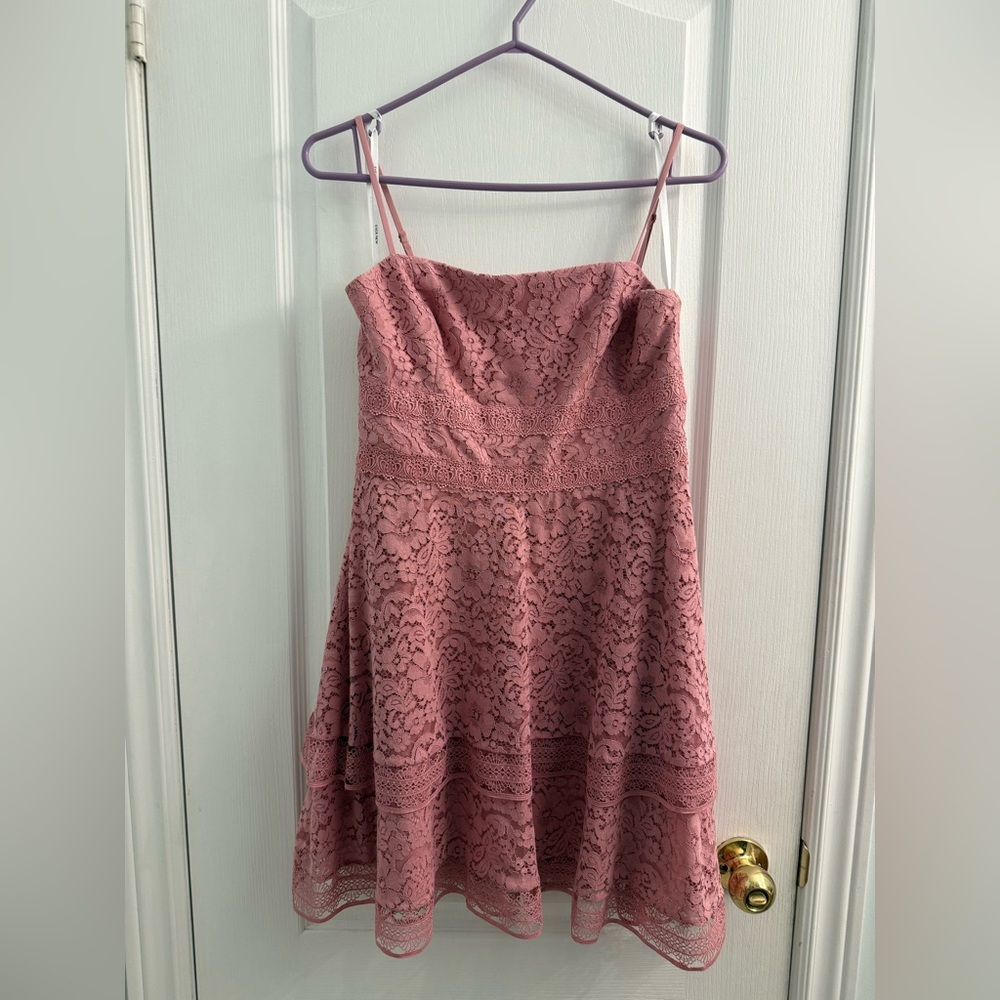 Ever New Women's Dusty Pink Lace Floral Tiered Dress